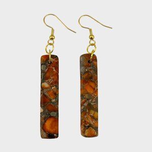 Orange Jasper Impressions Pyrite Earrings Natural Gemstones Gold Plated